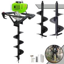 Polaca Cavadeira Motorizada À Gasolina 2T MPS52 Menegotti 52cc 1,8HP 9.000rpm de Alta Performance Com Empunhadura Ergonômica e Ignição CDI Perfurador de Solo Com KIT Brocas 80x20cm, 80x25cm e 80x30cm