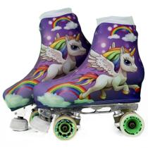 Polaina Cobre Botas Capa para Patins Patinashow Unicórnio Roxa