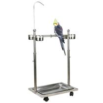 Poleiro Móvel de Aço Inóx com Comedouros e Suporte para Gaiola 113 x 40 x 56