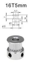 Polia Gt2 16 Dentes Furo 5Mm Para Correia 6Mm 3D Cnc 16Tb5W6 - Snsimports