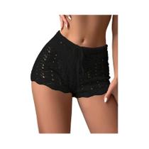 Poliéster100.00% Biquíni de malha com cordão oco e cintura aberta bloqueado shorts femininos