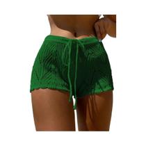 Poliéster100.00% Biquíni de malha com cordão oco e cintura aberta bloqueado shorts femininos