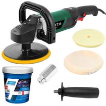 Politriz 7 Polegadas 1300W Pad1307 180mm DWT Profissional Completa com Acessórios e Massa de Polir