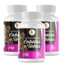 Polivitamínico Cabelos E Unhas 500Mg 60 Cáps Kit Com 3 Potes