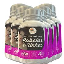 Polivitamínico Cabelos E Unhas 500Mg 60 Cáps Kit Com 6 Potes