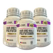 Polivitamínico cabelos e unhas caps 500mg 60 cápsulas kit com 3 potes