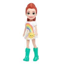 Polly Pocket Boneca Básica Lila Vestido Branco Arco Iris HDW47 - Mattel (41198)