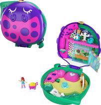 Polly Pocket Jardim Compacto Ladybug com Surpresas, Bonecas Polly e Lila, Carrinho de Mão, Adesivos