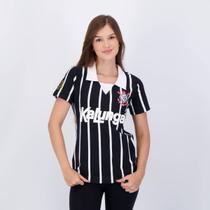 Polo Corinthians Retrô Feminina Preta e Branca