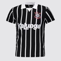 Polo Corinthians Retrô Kalunga Juvenil Preta e Branca