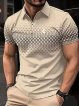 Polo De Golfe Masculino Casual De Verão Com Estampa 3D Em Poliéster Microelástico
