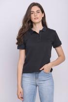 Polo Feminina Piquet Básica Logo Bordada Polo Wear Preto