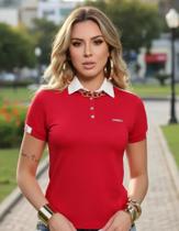 Polo Feminina Vermelha Pit Bull Jeans Slim Lançamento-86574 Polo Feminina Vermelha Pit Bull Jeans Slim Lançamento-86574