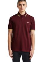 Polo Fred Perry Masculina Twin Tipped Aubergine Bordo