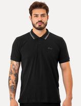 Polo Guess Masculina Piquet Friso Bordado Cursivo Preta