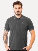 Polo Guess Masculina Piquet Frisos Triangulo Bordado Light Cinza Escuro Mescla