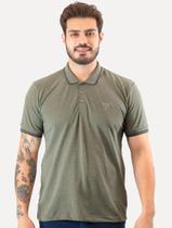 Polo Guess Masculina Piquet Frisos Triangulo Bordado Verde Oliva Mescla