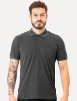Polo Guess Piquet Friso Bordado Cursivo Cinza Escuro Mescla