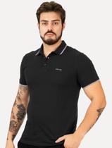 Polo John John Masculina Gray Two Lines Preta