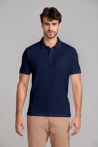 Polo Manga Curta com Bolso Comfort Malha Básica - Azul Marinho