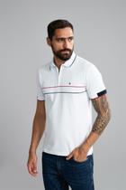 Polo Manga Curta com Zíper Malha Slim Fit - Branco / Vermelho Rubi