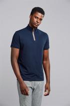 Polo Manga Curta com Zíper Premium Slim Fit - Azul Marinho