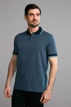 Polo Manga Curta Comfort Premium Jacquard - Azul Marinho / Azul Cyan