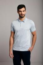 Polo Manga Curta Malha Slim Fit - Azul / Creme