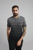 Polo Manga Curta Office Piquet Slim Fit - Cinza Escuro / Preto