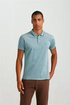 Polo Manga Curta Pima Slim Fit - Azul Petróleo / Branco