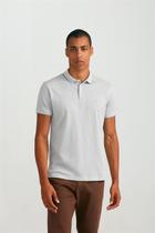 Polo Manga Curta Pima Slim Fit - Cinza / Branco