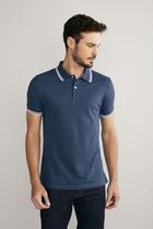 Polo Manga Curta Piquet Básica Slim Fit - Azul Noturno