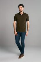 Polo Manga Curta Piquet Básica Slim Fit - Verde Azeitona
