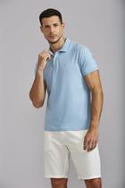Polo Manga Curta Premium Malha Slim Fit - Azul Céu
