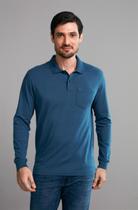 Polo Manga Longa com Bolso Comfort Premium - Azul Noturno