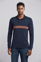 Polo Manga Longa Malha Slim Fit - Azul Marinho / Marrom Avelã
