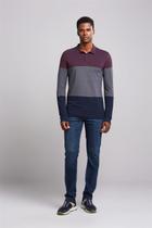 Polo Manga Longa Piquet Slim Fit - Azul Marinho / Vinho Polo Manga Longa Piquet Slim Fit - Azul Marinho / Vinho
