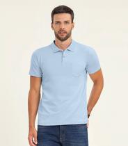 Polo Masculina Com Bolso Cotton Leve Diametro Azul