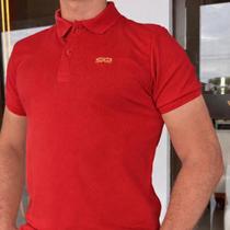 Polo Masculina Vermelha Piquet Algodão Poliéster Casual