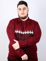 Pólo masculino com botão e jacquard