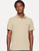 Polo Tommy Hilfiger Masculina Regular Piquet 1985 Cáqui Claro Polo Tommy Hilfiger Masculina Regular Piquet 1985 Cáqui Claro