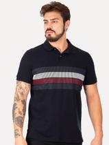 Polo Tommy Hilfiger Masculina Regular Shadow Global Stripe Azul Marinho Polo Tommy Hilfiger Masculina Regular Shadow Global Stripe Azul Marinho