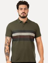 Polo Tommy Hilfiger Masculina Regular Shadow Global Stripe Verde Militar Polo Tommy Hilfiger Masculina Regular Shadow Global Stripe Verde Militar