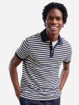 Polo Tommy Hilfiger Masculina Slim Piquet 1985 Striped Branca/Azul Marinho.
