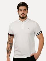 Polo Tommy Hilfiger Masculina Slim Piquet Classic Flag Cuff Branca