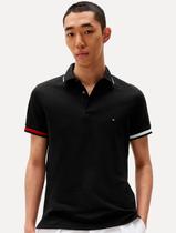 Polo Tommy Hilfiger Masculina Slim Piquet Flag Cuff Preto
