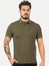 Polo Tommy Hilfiger Masculina Slim Tipped Collar Verde Militar