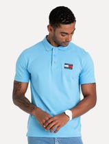 Polo Tommy Jeans Masculina Regular Classic Flag Badge Azul Celeste