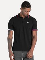 Polo Tommy Jeans Masculina Regular Piquet Flag Cuffs Preta