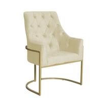 Poltona Vick Base Metálica Dourada Suede Marfim - Vallisa Decor
